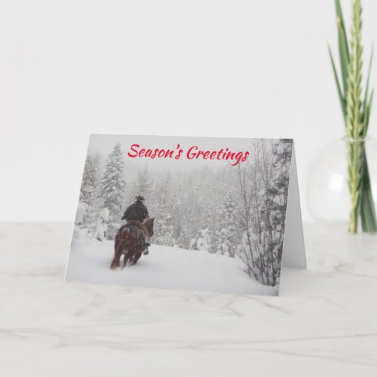 雪の中のカウボーイ牧場 クリスマスカード カード (正面)