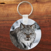 雪の中のカナディアン・リンクス キーホルダー (正面)