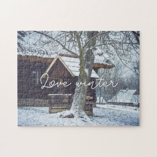 雪の中のカントリーコテージ ジグソーパズル (横)