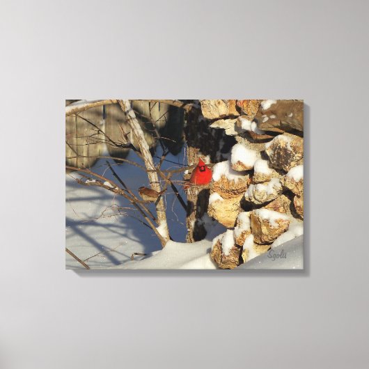 雪の中のカーディナル キャンバスプリント (正面)