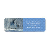 雪の中のガーデンベンチ/青いパターン/冬/ ラベル (正面)