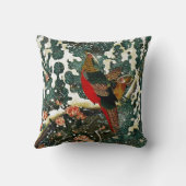 雪の中のキジ、松の木、バラ、日本のフローラ クッション (裏面)