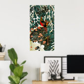 雪の中のキジ、松の木、バラ、日本のフローラ ポスター (ホームオフィス)