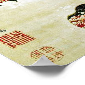 雪の中のキジ、松の木、バラ、日本のフローラ ポスター (角)