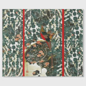 雪の中のキジ、松の木、バラ、日本のフローラ ラッピングペーパー (フラット)