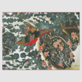 雪の中のキジ、松の木、バラ、日本のフローラ 薄葉紙 (正面)