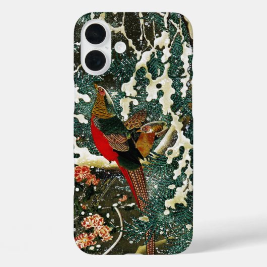 雪の中のキジ、松の木、バラ、日本のフローラ Case-Mate iPhoneケース (裏面)