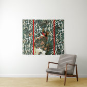 雪の中のキジ、松の木、バラ、日本の花 タペストリー (インサイチュ(横))