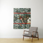 雪の中のキジ、松の木、バラ、日本の花 タペストリー (インサイチュ)