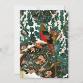 雪の中のキジ、松の木、バラ、日本の花 招待状 (正面)