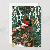 雪の中のキジ、松の木、バラ、日本の花 招待状 (正面/裏面)