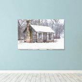 雪の中のキャビン キャンバスプリント (インサイチュ (ウッドフロア))