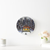 雪の中のキャビン ラウンド壁時計 (ホーム)