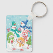雪の中のキュートなクリスマススノーマンファミリー キーホルダー (裏面)