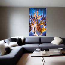 雪の中のギンガーブレッド村 | AIアートポスター