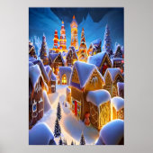 雪の中のギンガーブレッド村 | AIアートポスター ポスター (正面)