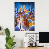 雪の中のギンガーブレッド村 | AIアートポスター ポスター (ホームオフィス)