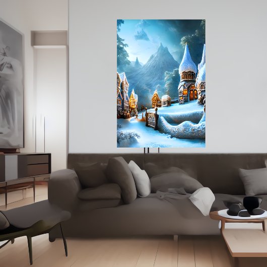 雪の中のギンガーブレッド村 | AI Art ポスター