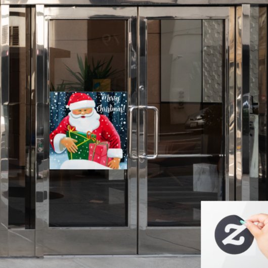 雪の中のクリスマスのサンタクロース ウィンドウサイン (オフィスドア)