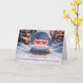 雪の中のクリスマスのハートを持つ娘と娘婿 カード (黄色い花)