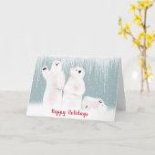 雪の中のクリスマスのホッキョクグマ家族 カード (黄色い花)