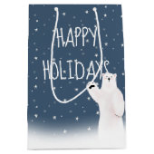 雪の中のクリスマスのホッキョクグマ ミディアムペーパーバッグ (正面)