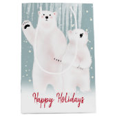雪の中のクリスマスのホッキョクグマ ミディアムペーパーバッグ (正面)