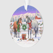雪の中のクリスマスの馬 オーナメント (正面)