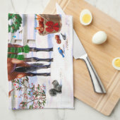 雪の中のクリスマスの馬 キッチンタオル (四つ折り)