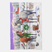 雪の中のクリスマスの馬 キッチンタオル (縦)