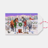 雪の中のクリスマスの馬 ギフトタグ (正面(横))