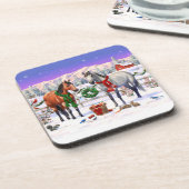 雪の中のクリスマスの馬 コースター (左側)