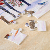 雪の中のクリスマスの馬 ジグソーパズル (側面)