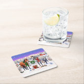 雪の中のクリスマスの馬 スクエアペーパーコースター (インサイチュ)