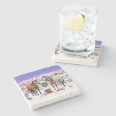 雪の中のクリスマスの馬 ストーンコースター (横)