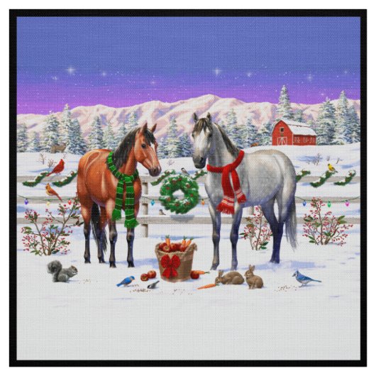 雪の中のクリスマスの馬 ファブリック (見本)