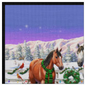 雪の中のクリスマスの馬 ファブリック (クローズアップ)