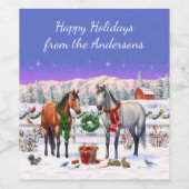 雪の中のクリスマスの馬 ワインラベル (シングルラベル)