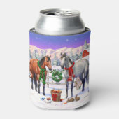 雪の中のクリスマスの馬 缶クーラー (缶正面)
