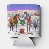 雪の中のクリスマスの馬 缶クーラー (裏面)