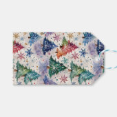 雪の中のクリスマスカラフルの木 ギフトタグ (正面(横))