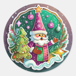 雪の中のクリスマスサンタクロース ラウンドシール