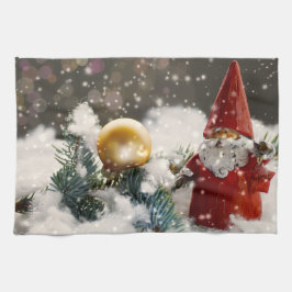 雪の中のクリスマスサンタ キッチンタオル