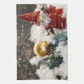 雪の中のクリスマスサンタ キッチンタオル (縦)