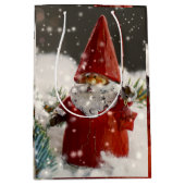 雪の中のクリスマスサンタ ミディアムペーパーバッグ (正面)