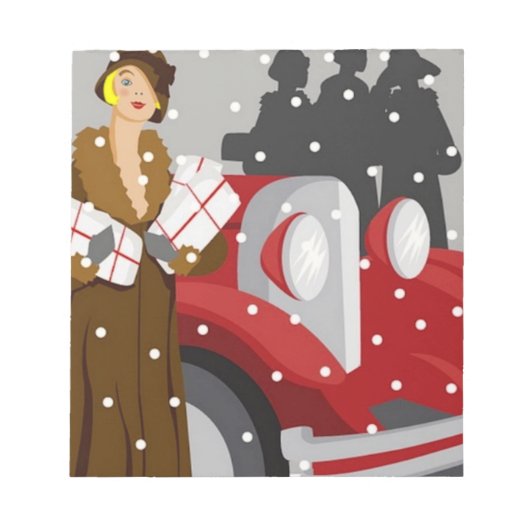 雪の中のクリスマスショッピング ノートパッド (正面)