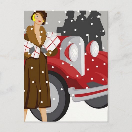 雪の中のクリスマスショッピング ポストカード (正面)