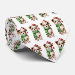 雪の中のクリスマスシーズー(犬)Tzu ネクタイ