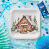 雪の中のクリスマスジンジャーブレッドハウス ペーパープレート (パーティー)