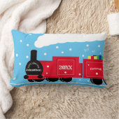 雪の中のクリスマススチームトレイン ランバークッション (ブランケット)